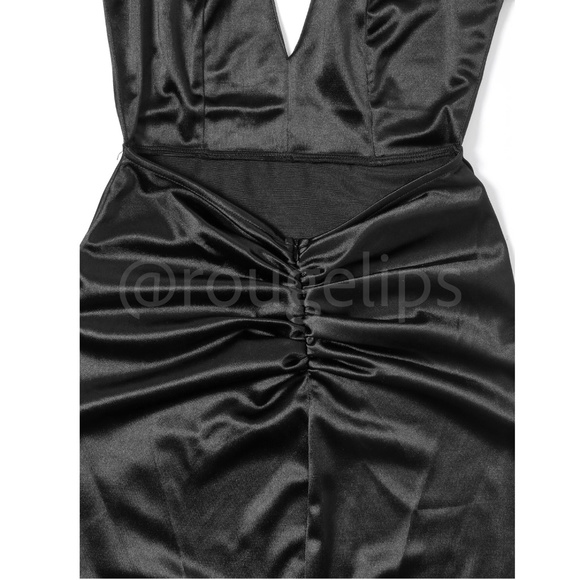 Black Deep V Neck Backless Ruched Long Slip Sheath Dress Evening Gown Prom - Picture 9 of 16